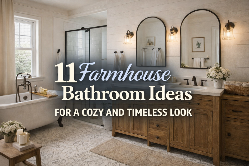 11 farmhouse bathroom ideas featuring a cozy and timeless farmhouse bathroom design