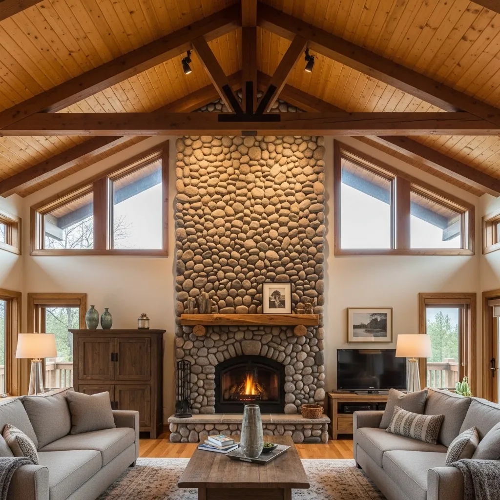 11 Cozy River Rock Fireplace Ideas for a Warm Rustic Home