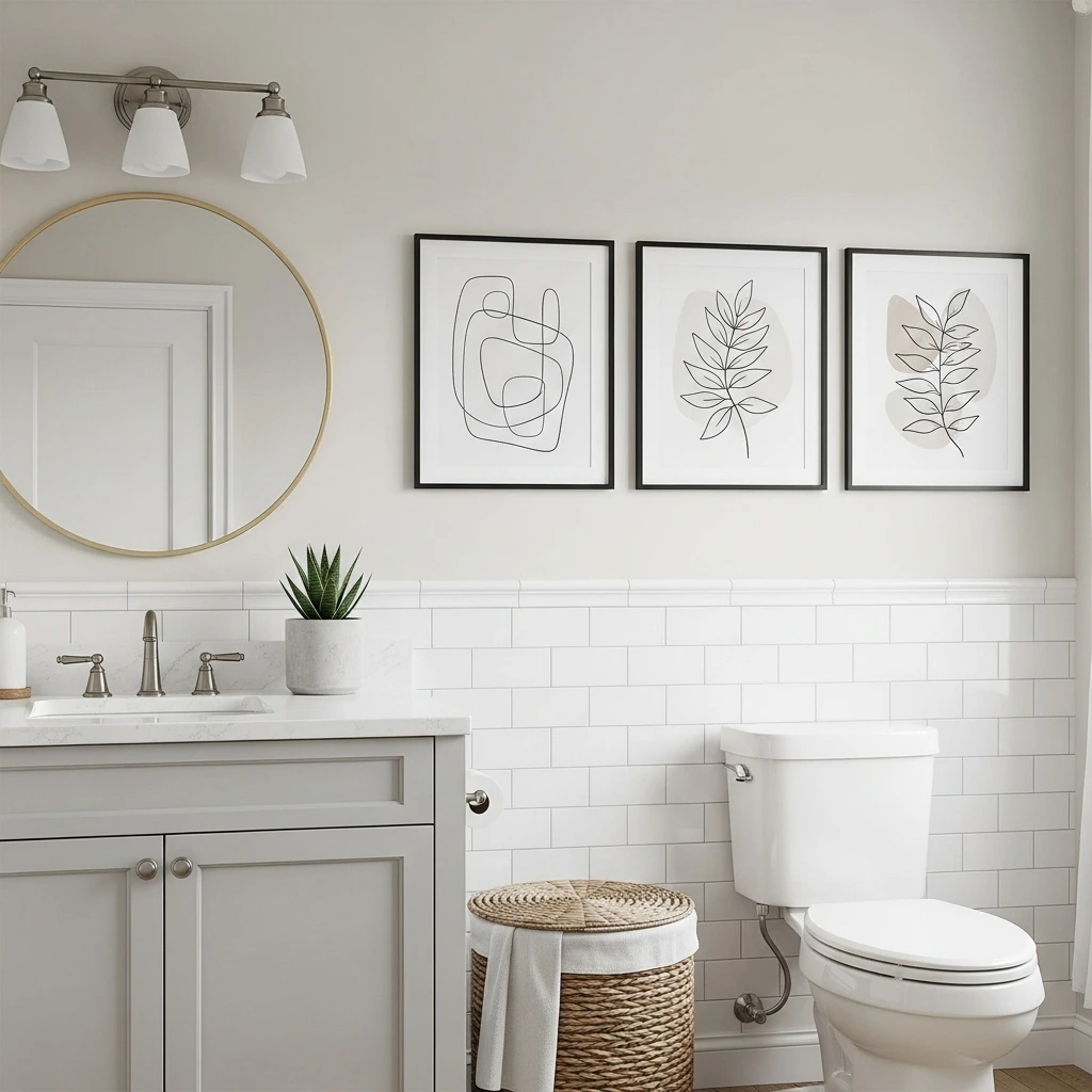 Bathroom decorated with minimalist wall art for a budget-friendly refresh