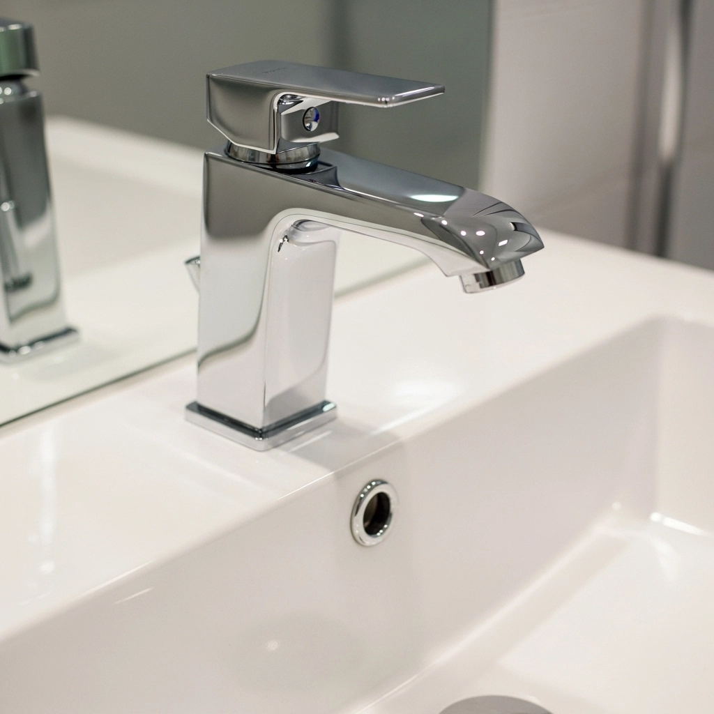 Modern chrome bathroom faucet upgrade as part of a budget bathroom remodel