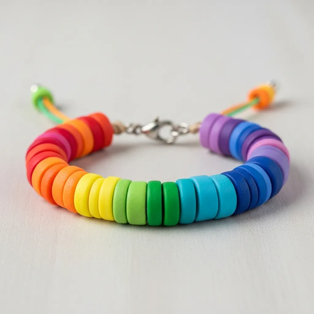 Rainbow clay bead bracelet with vibrant colors for summer jewelry