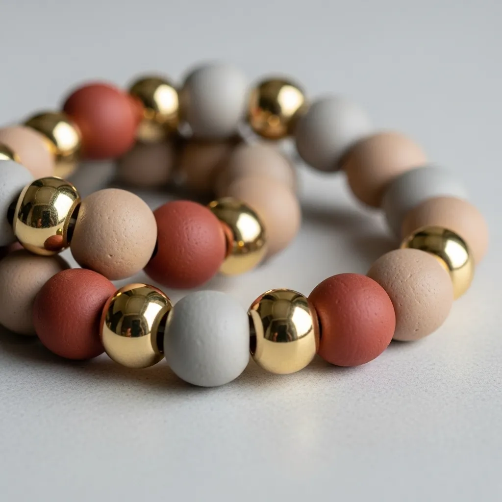 Clay bead bracelet with gold spacer accents for an elegant look
