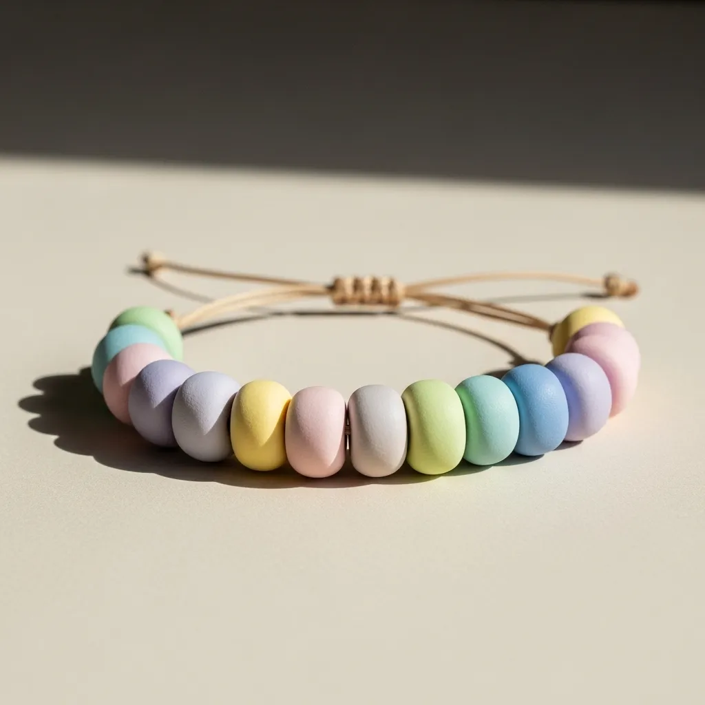 Pastel clay bead bracelet with soft colors for minimalist DIY jewelry